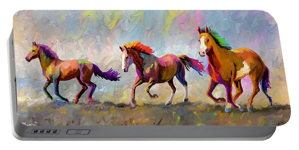 Horse Portable Battery Charger featuring the painting Taste of Freedom by Anthony Mwangi