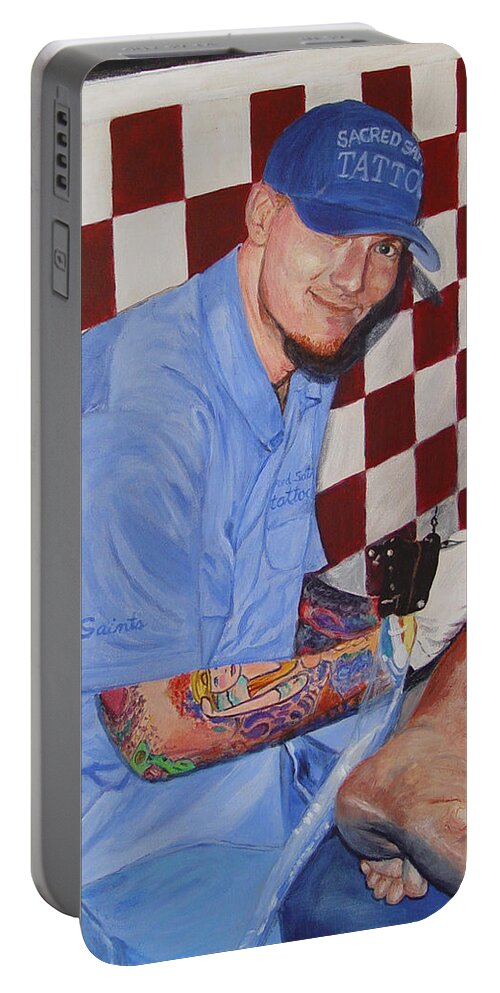 Tattoo Portable Battery Charger featuring the painting Tattoo Artist - Brandon Notch by Quwatha Valentine
