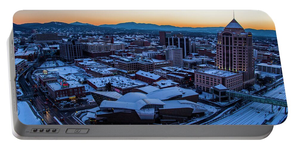 Snow Portable Battery Charger featuring the photograph Taubman Museum by Star City SkyCams