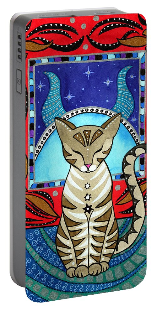 Cat Portable Battery Charger featuring the painting Taurus Cat Zodiac by Dora Hathazi Mendes