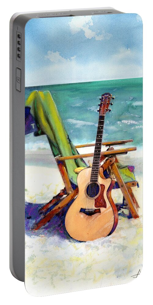 Guitar Paintings Portable Battery Charger featuring the painting Taylor at the Beach by Andrew King