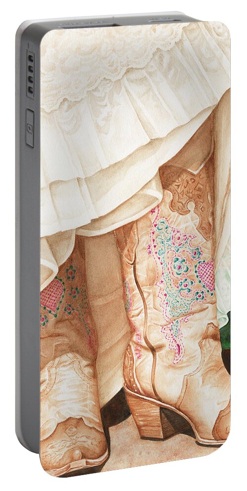 Cowboy Boots Portable Battery Charger featuring the painting I Do by Lori Taylor