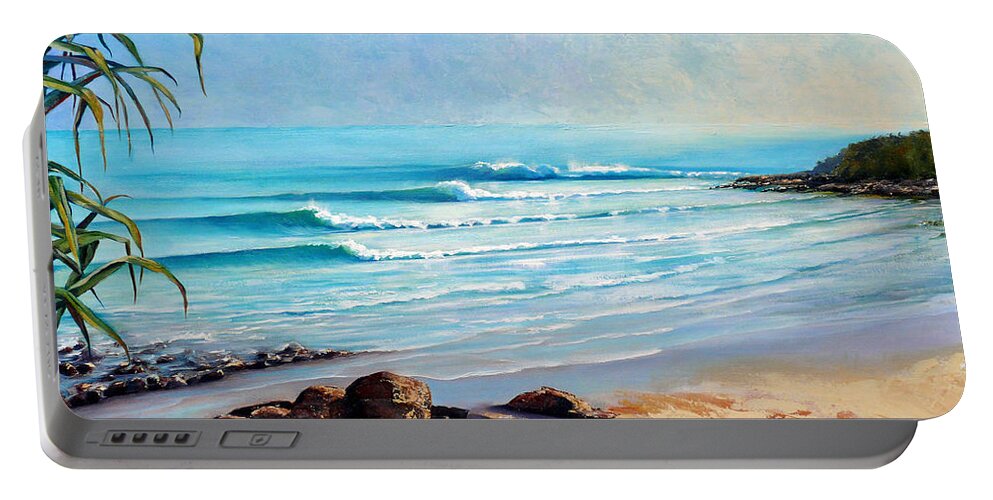 Surf Beach Portable Battery Charger featuring the painting Tea Tree Bay Noosa Heads Australia by Chris Hobel