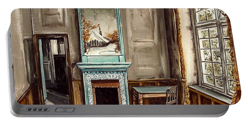 Art Portable Battery Charger featuring the painting Teal Fireplace by Debbie Criswell