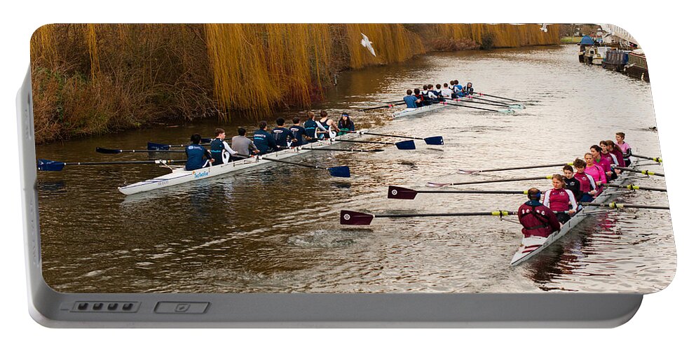 Boat Portable Battery Charger featuring the photograph Teams of rowers on river Cam by Andrew Michael