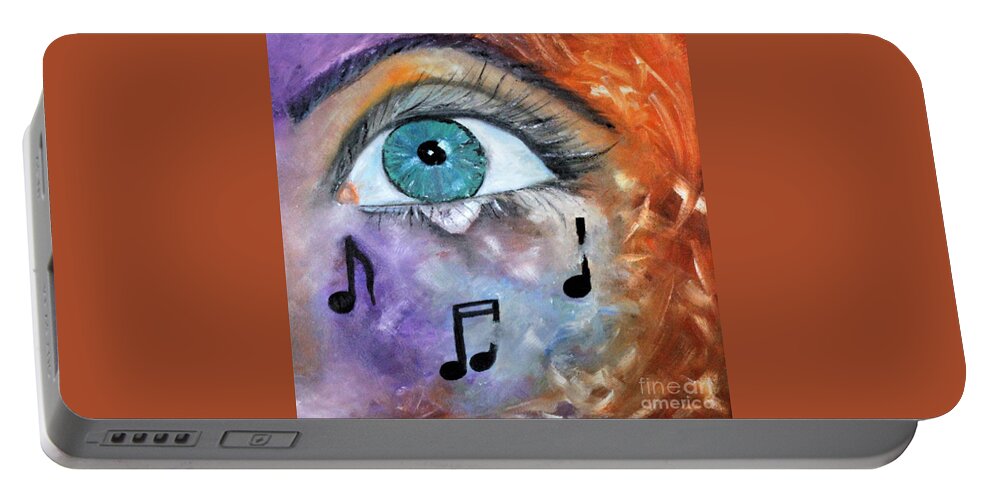 Face Portable Battery Charger featuring the painting Tears Fall To The Beat by Tracey Lee Cassin