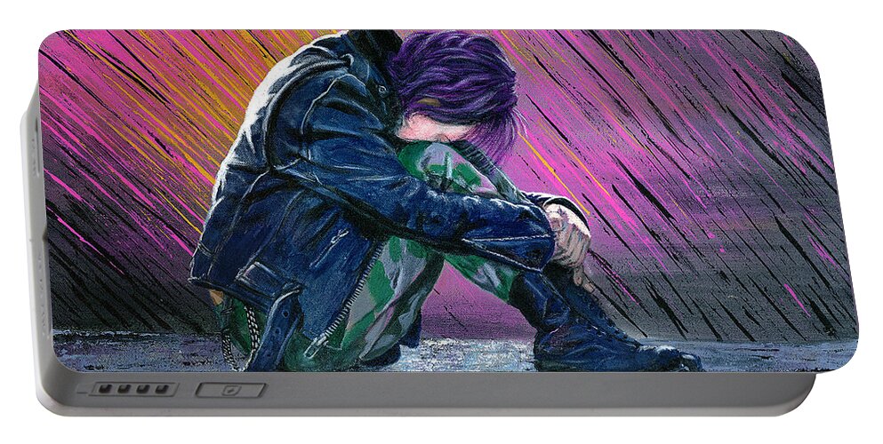 Portrait Portable Battery Charger featuring the painting Tears in the Rain by Matthew Mezo