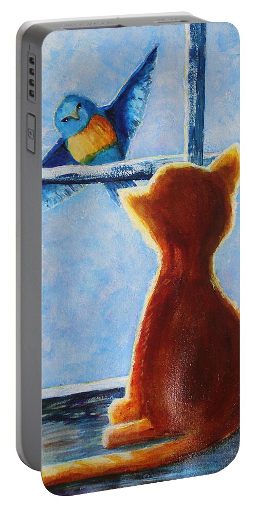 Cat Portable Battery Charger featuring the painting Teasing Cat by April Burton
