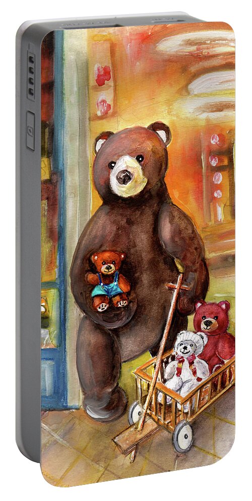 Truffle Mcfurry Portable Battery Charger featuring the painting Teddy Bear Day Out In Sweden by Miki De Goodaboom
