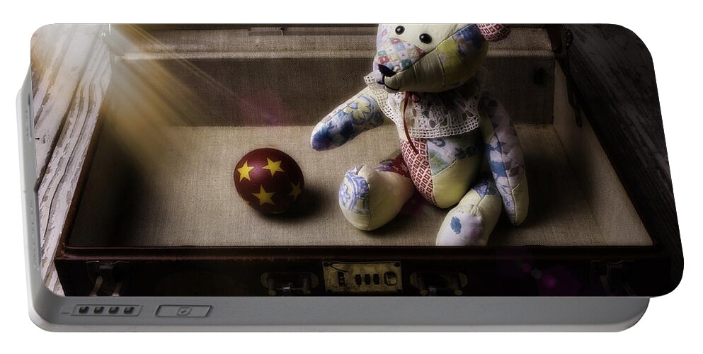 Teddy Bear Portable Battery Charger featuring the photograph Teddy Bear In Suitcase by Garry Gay
