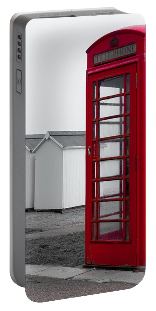 Budleigh Salterton Portable Battery Charger featuring the photograph Telephone Box By the Sea i by Helen Jackson