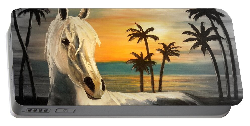 Horse Portable Battery Charger featuring the painting Tell Me by Gina De Gorna