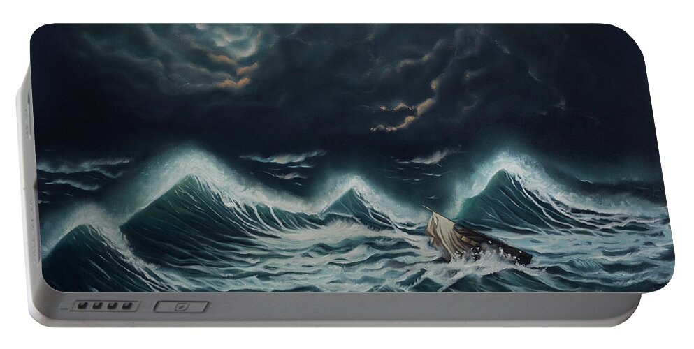 Nesli Portable Battery Charger featuring the painting Tempest by Neslihan Ergul Colley