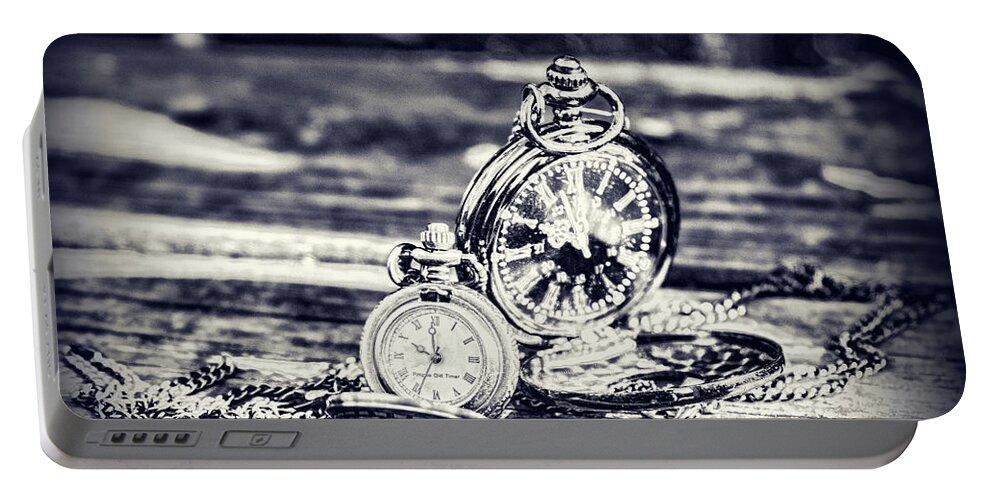 Ten Oclock Black And White Portable Battery Charger featuring the photograph Ten oclock black and white by Sharon Popek