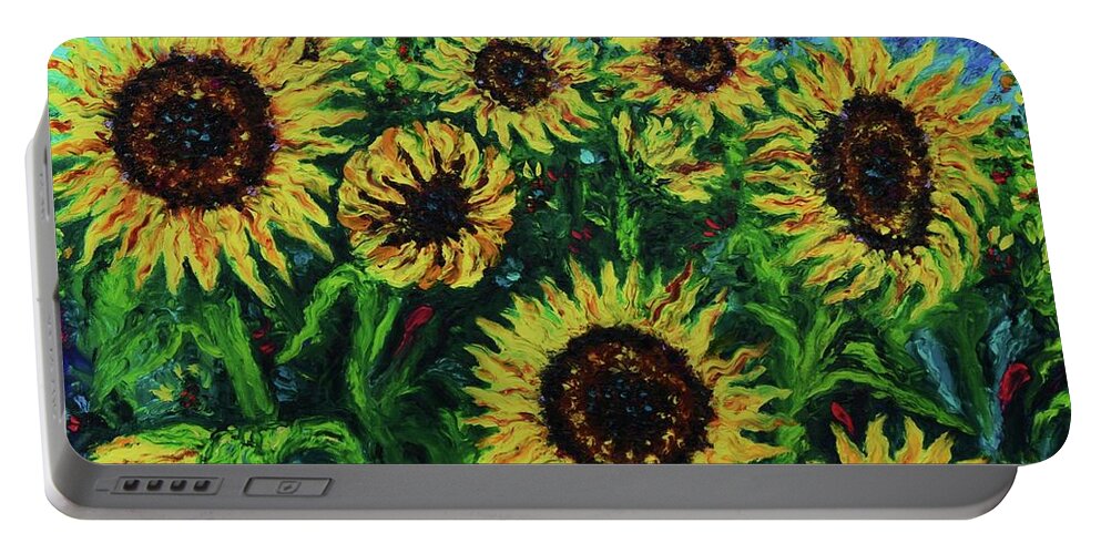 Sunflower Portable Battery Charger featuring the painting Ten Suns by Elizabeth Cox