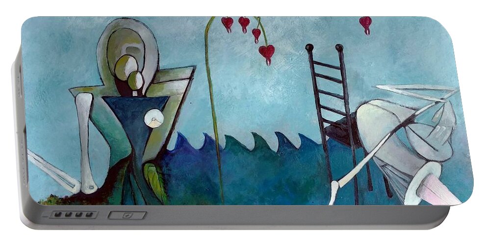 Sea Portable Battery Charger featuring the painting Tending by Delight Worthyn