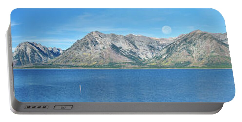 Teton Moonset Portable Battery Charger featuring the photograph Teton Moonset borderless by Greg Norrell