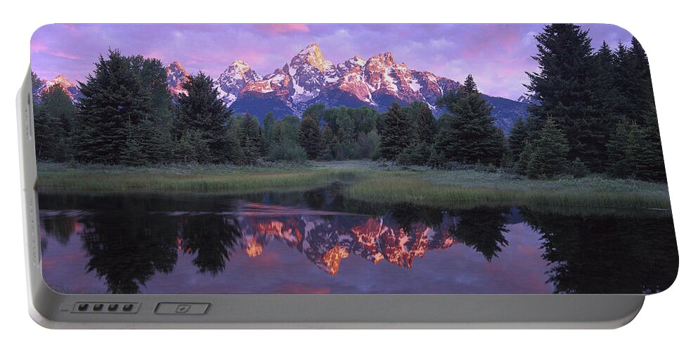 00173534 Portable Battery Charger featuring the photograph Teton Range At Sunrise Schwabacher by Tim Fitzharris