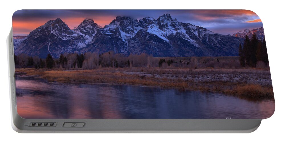 Grand Teton National Park Portable Battery Charger featuring the photograph Teton Sunset Fall Pastels by Adam Jewell