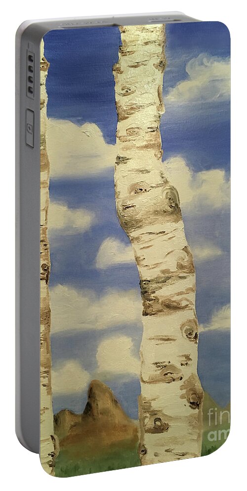 Aspens Portable Battery Charger featuring the painting Teton View thru Aspens by Shelley Myers