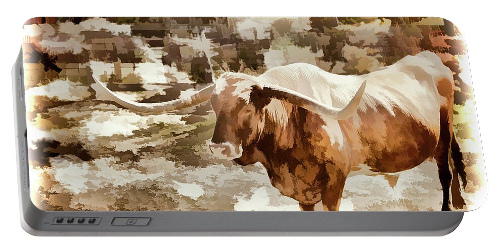 Texas Longhorn Portable Battery Charger featuring the painting Texas Longhorn Cattle 5314.07 by M K Miller