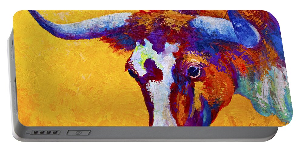 Longhorn Portable Battery Charger featuring the painting Texas Longhorn Cow Study by Marion Rose