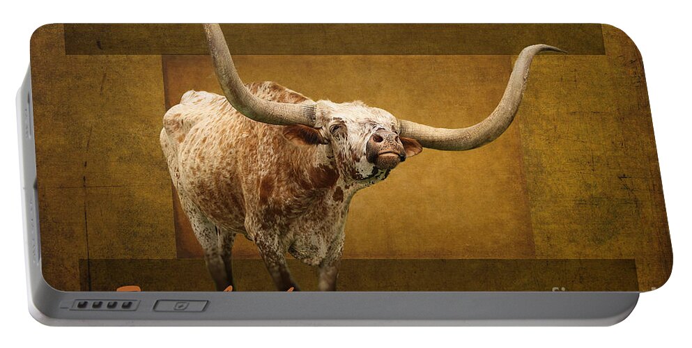 Longhorn Portable Battery Charger featuring the photograph Texas Longhorns by Ella Kaye Dickey