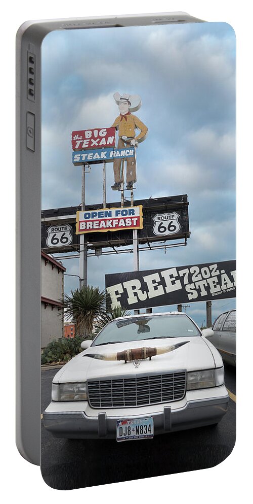 Amarillo Portable Battery Charger featuring the photograph Texas Steak House Kitsch by Gary Warnimont