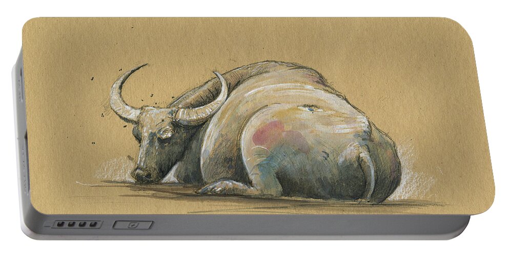 Thai Water Buffalo Portable Battery Charger featuring the painting Thai water bufffalo by Juan Bosco