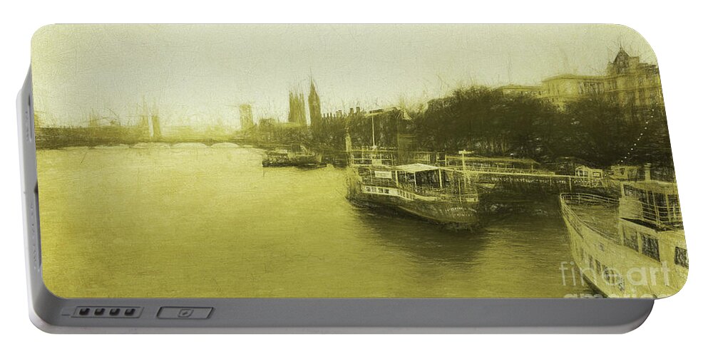 London Portable Battery Charger featuring the digital art Thames West by Roger Lighterness