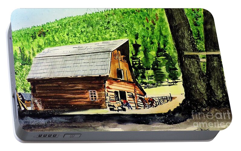 Wyoming Portable Battery Charger featuring the painting That Barn From That Movie by Tom Riggs