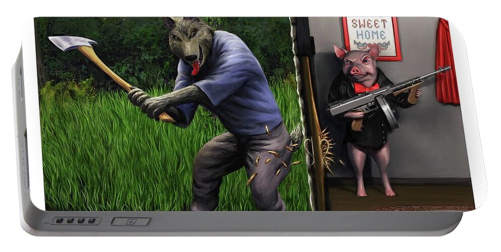 Wolf Portable Battery Charger featuring the digital art That's What You Think Wolf by David Luebbert