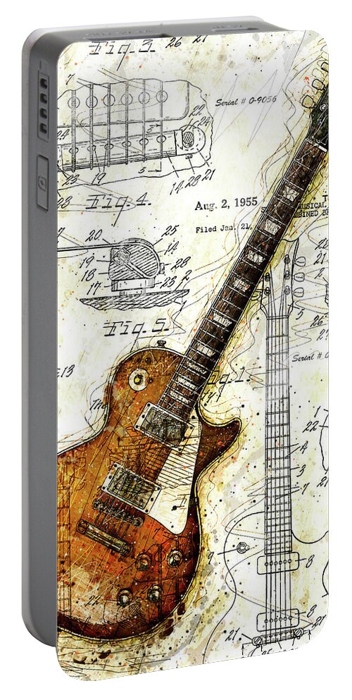 Guitar Portable Battery Charger featuring the digital art The 1955 Les Paul Custom by Gary Bodnar