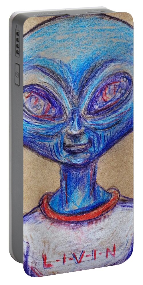 Livin Portable Battery Charger featuring the drawing The alien is L-I-V-I-N by Similar Alien