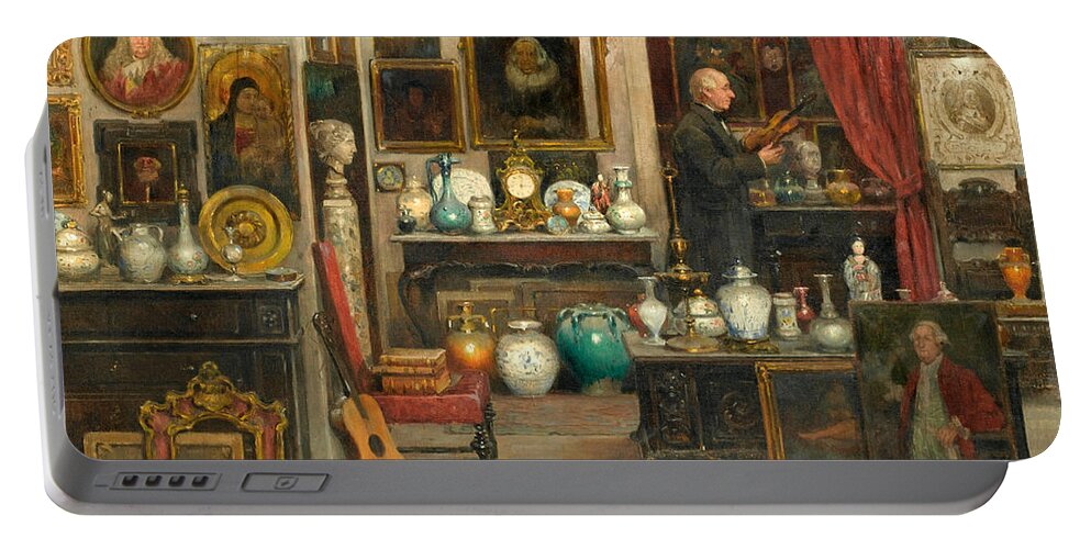 Cesare Vianello Portable Battery Charger featuring the painting The Antique Dealer by Cesare Vianello