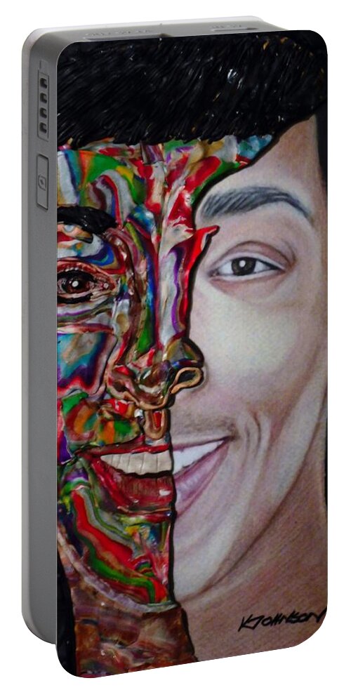 Portrait Portable Battery Charger featuring the mixed media The Artist Within by Deborah Stanley