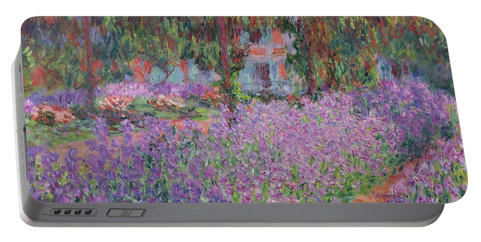 #faatoppicks Portable Battery Charger featuring the painting The Artists Garden at Giverny by Claude Monet