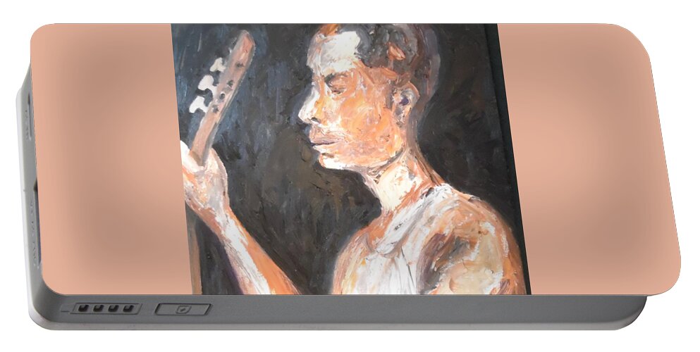The Baglama Player Portable Battery Charger featuring the painting The Baglama Player by Esther Newman-Cohen