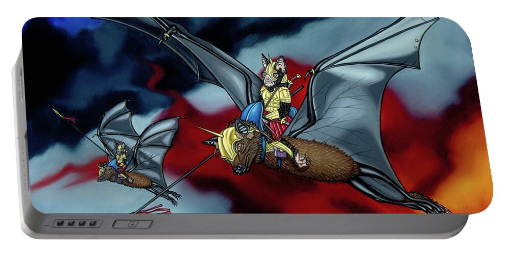  Portable Battery Charger featuring the painting The Bat Riders by Paxton Mobley