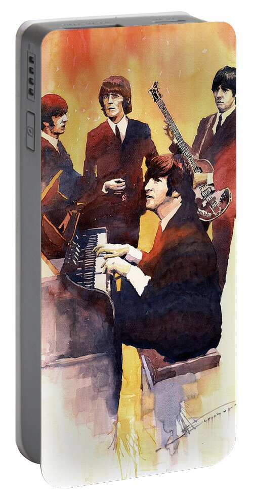 Watercolor Portable Battery Charger featuring the painting The Beatles 01 by Yuriy Shevchuk