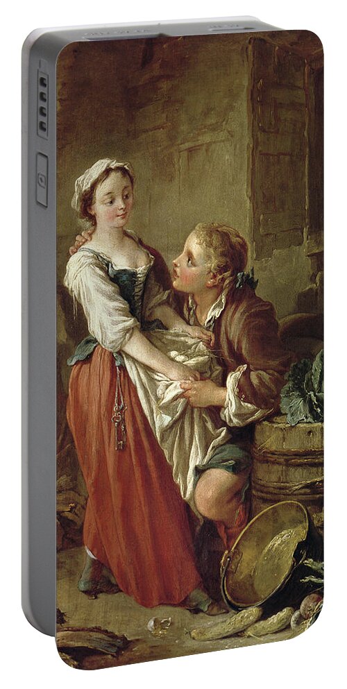 The Portable Battery Charger featuring the painting The Beautiful Kitchen Maid by Francois Boucher
