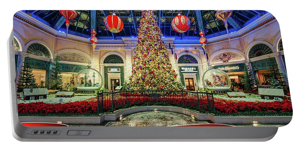 Bellagio Conservatory Portable Battery Charger featuring the photograph The Bellagio Conservatory Christmas Tree Card 5 by 7 by Aloha Art