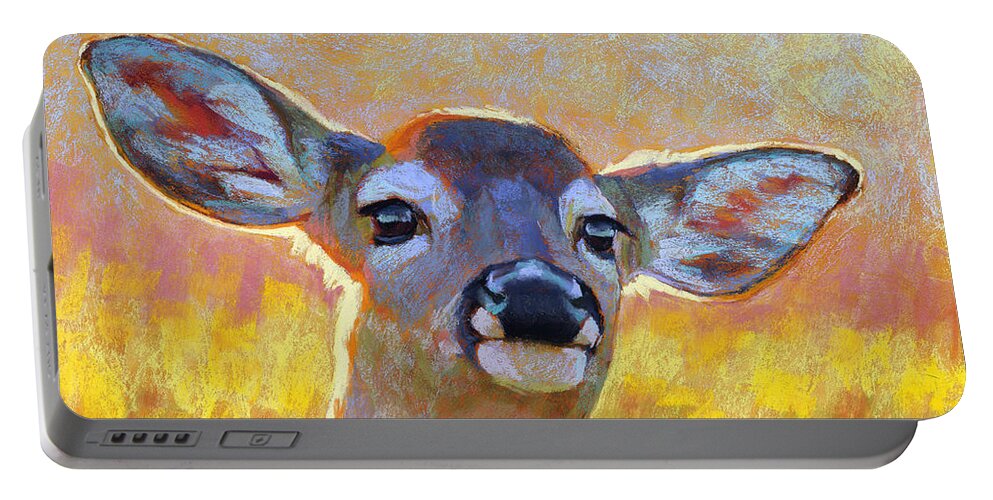 Animals Portable Battery Charger featuring the painting The Better to Hear You With My Dear by Rita Kirkman