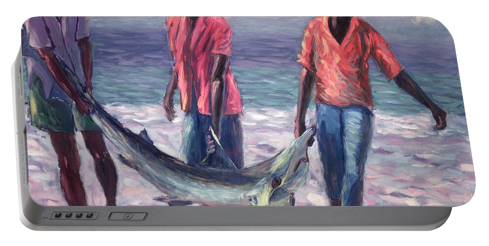 Fish Portable Battery Charger featuring the painting The Big Catch by Carlton Murrell