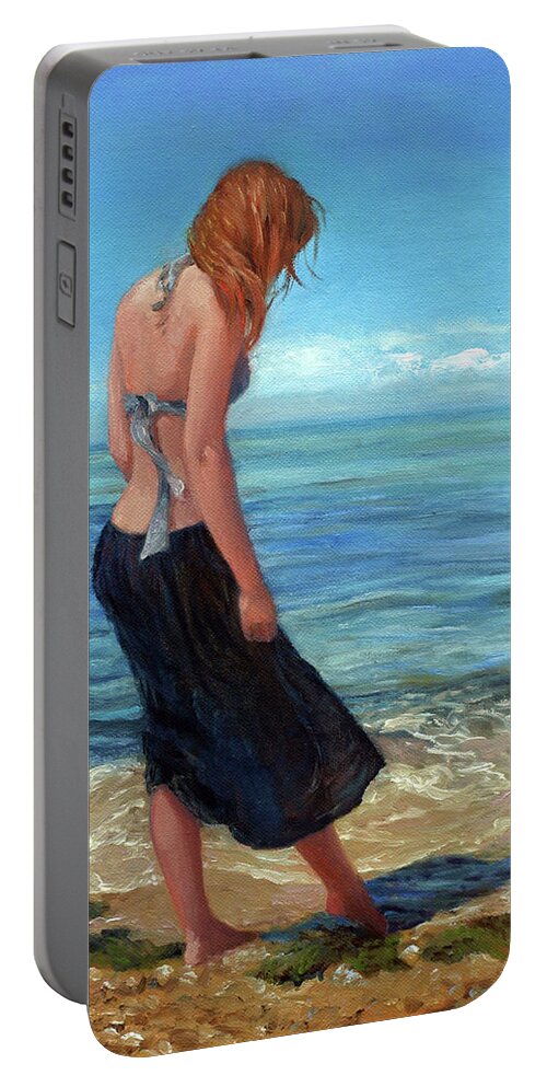 Young Woman In Surf Portable Battery Charger featuring the painting The Black Skirt by Marie Witte