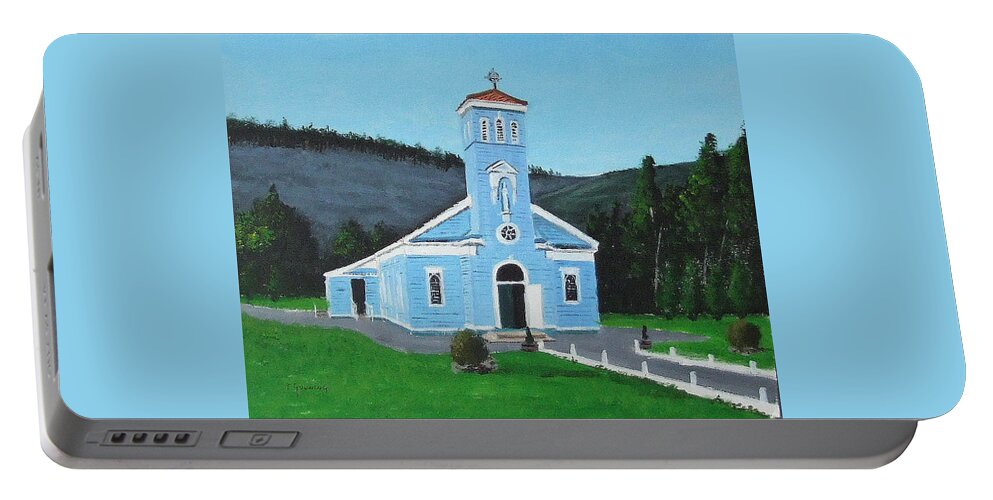 Blue Church Portable Battery Charger featuring the painting The Blue Church by Tony Gunning