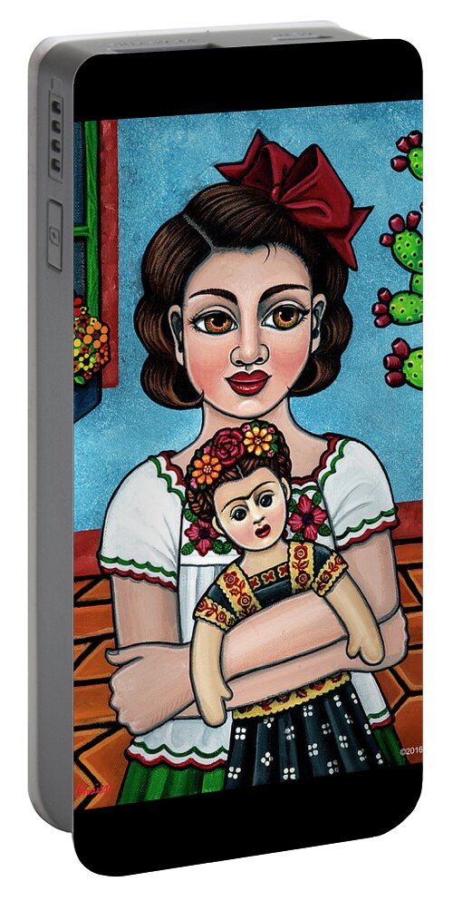 Hispanic Art Portable Battery Charger featuring the painting The Blue House by Victoria De Almeida