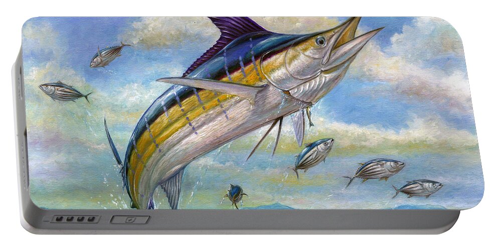 Blue Marlin Portable Battery Charger featuring the painting The Blue Marlin Leaping To Eat by Terry Fox