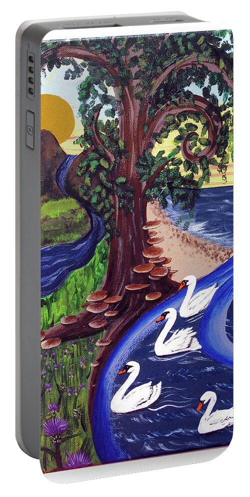 Swans Portable Battery Charger featuring the painting The Bonny Swans by Ruth Fabiano