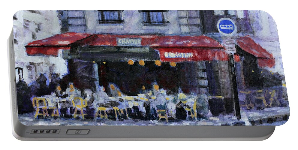 French Cafe Portable Battery Charger featuring the painting The Brasserie by David Zimmerman